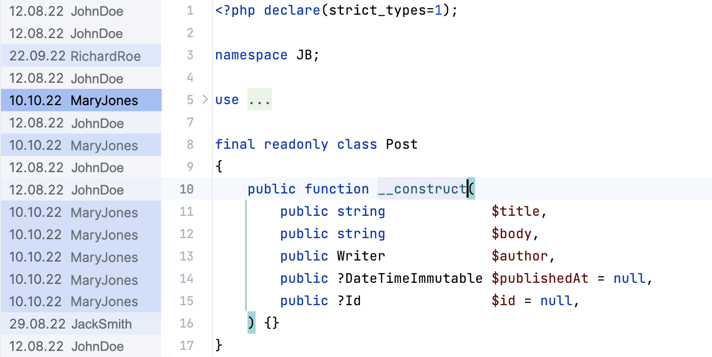 Git Blame annotationss Git Blame annotationss
