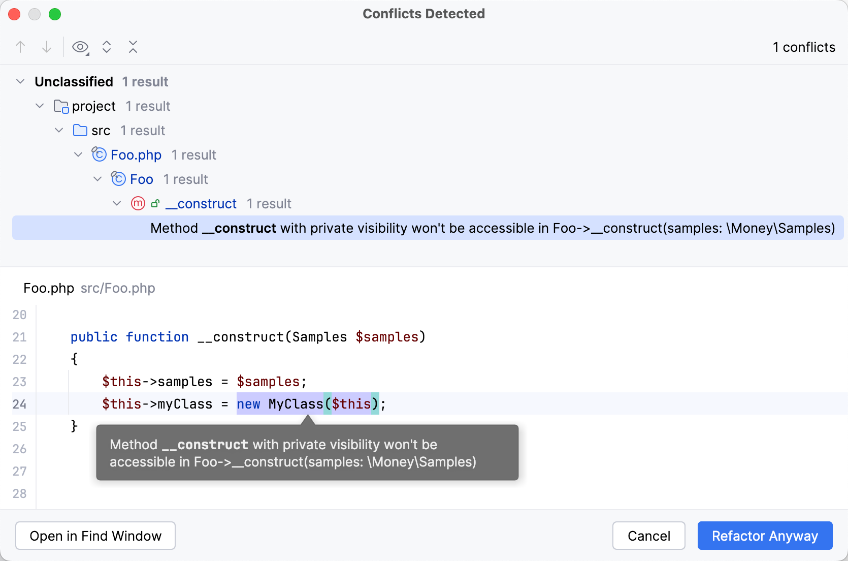 Refactoring conflicts dialog Refactoring conflicts dialog