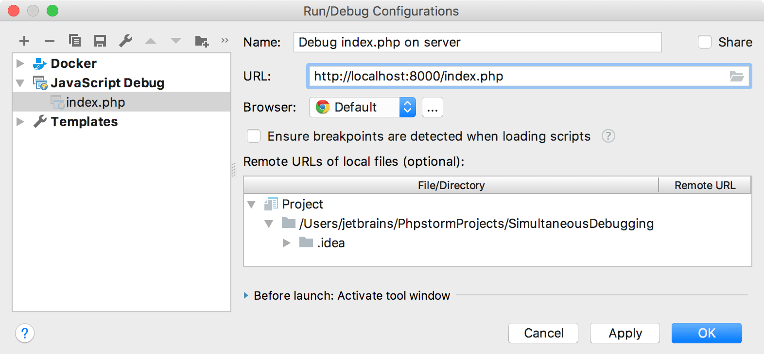 JavaScript Run/Debug Configuration JavaScript Run/Debug Configuration