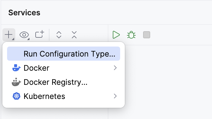 Services tool window: Add run configuration Services tool window: Add run configuration