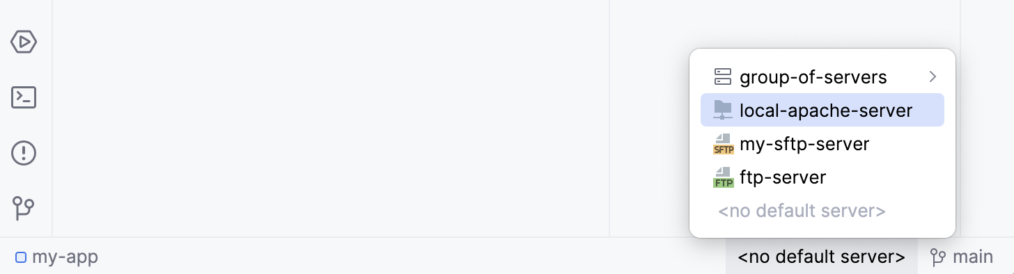 Selecting a default deployment server in PhpStorm status bar Selecting a default deployment server in PhpStorm status bar