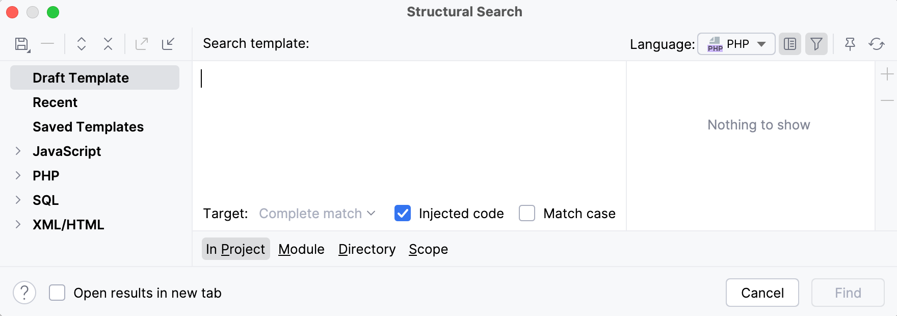 Structural Search dialog Structural Search dialog