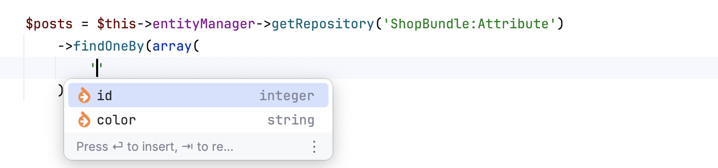 Symfony Doctrine repository fields completion Symfony Doctrine repository fields completion