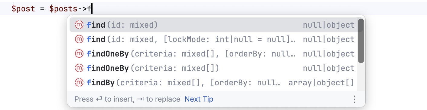 Symfony Doctrine repository methods completion Symfony Doctrine repository methods completion