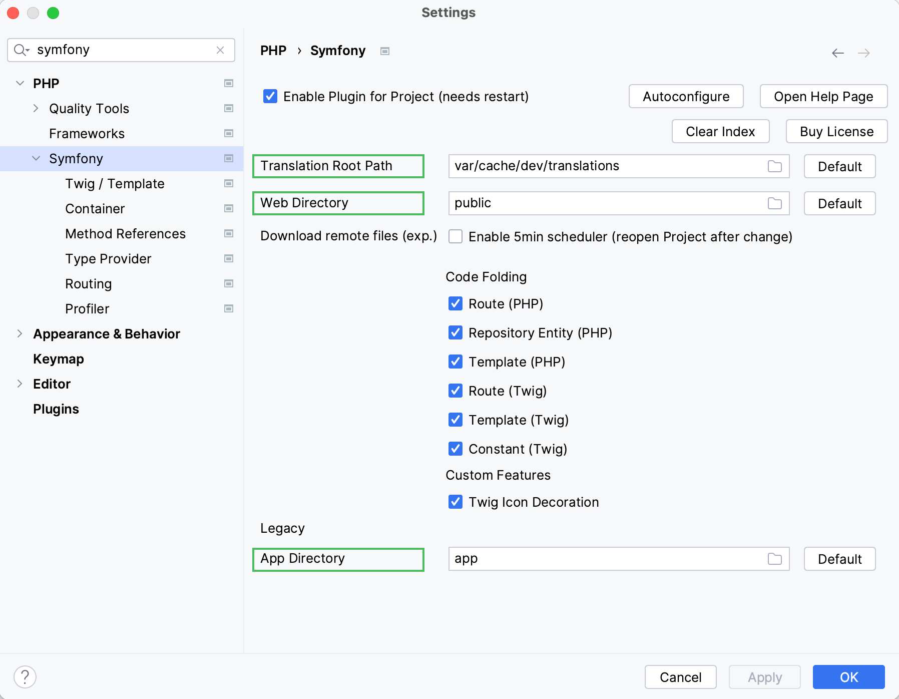 Symfony general settings Symfony general settings