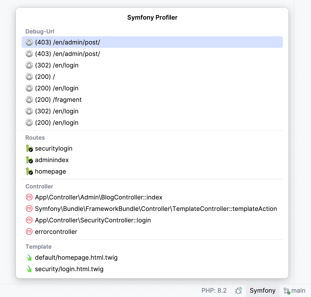 Symfony profiler toolbar Symfony profiler toolbar
