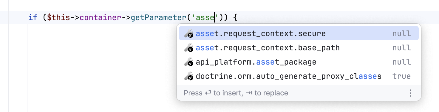 Symfony service parameters completion Symfony service parameters completion