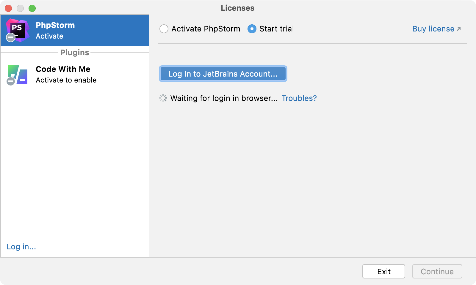 The Troubles button in the Login dialog The Troubles button in the Login dialog