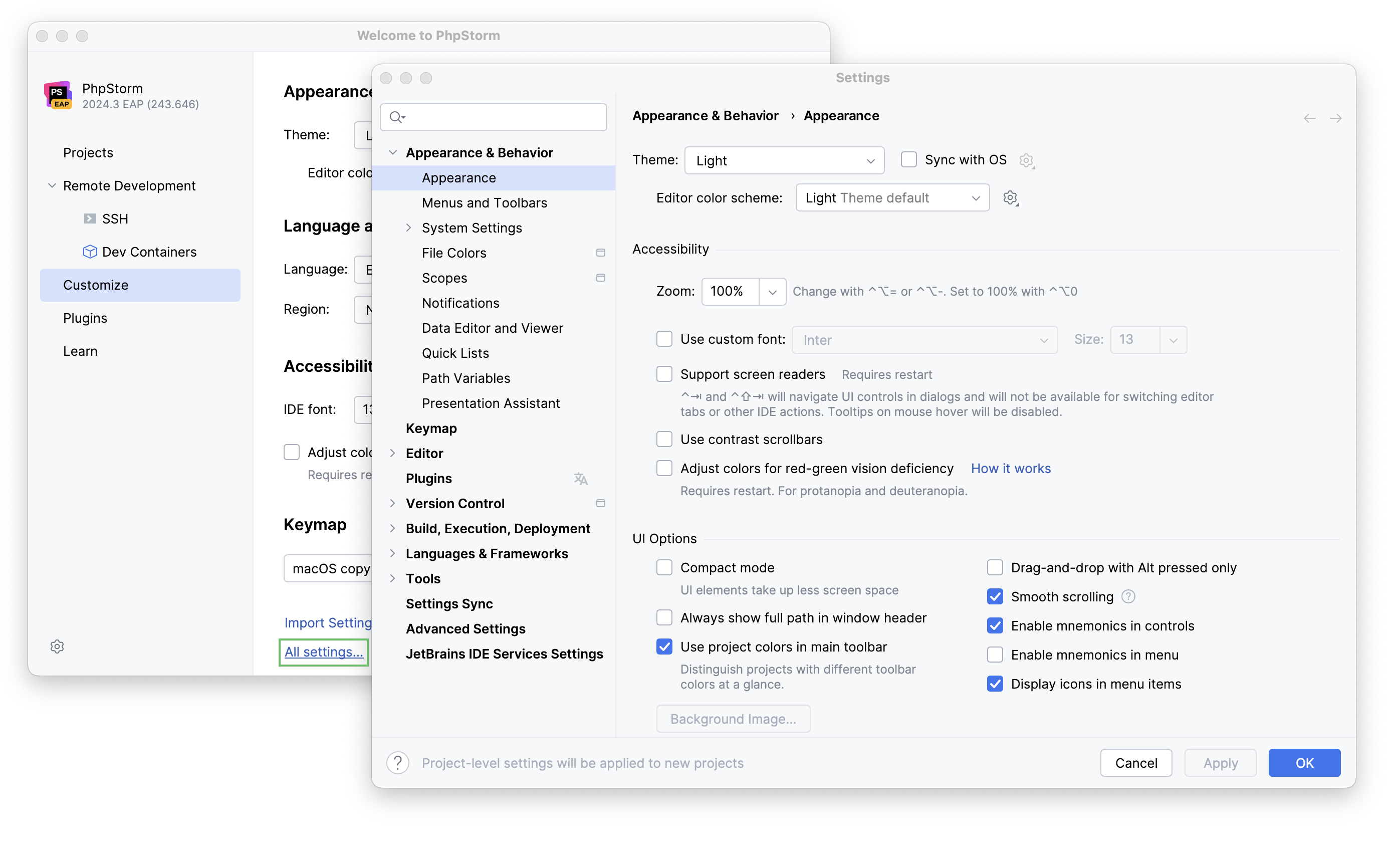 Configuring new default settings for projects Configuring new default settings for projects