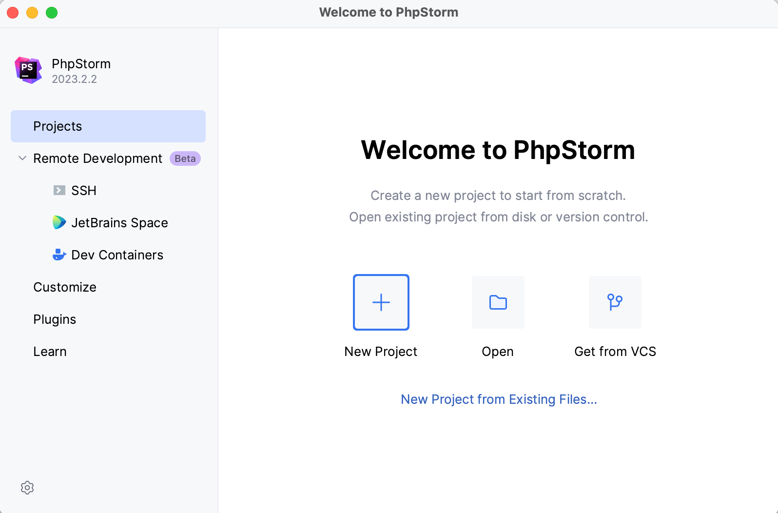 PhpStorm welcome screen PhpStorm welcome screen