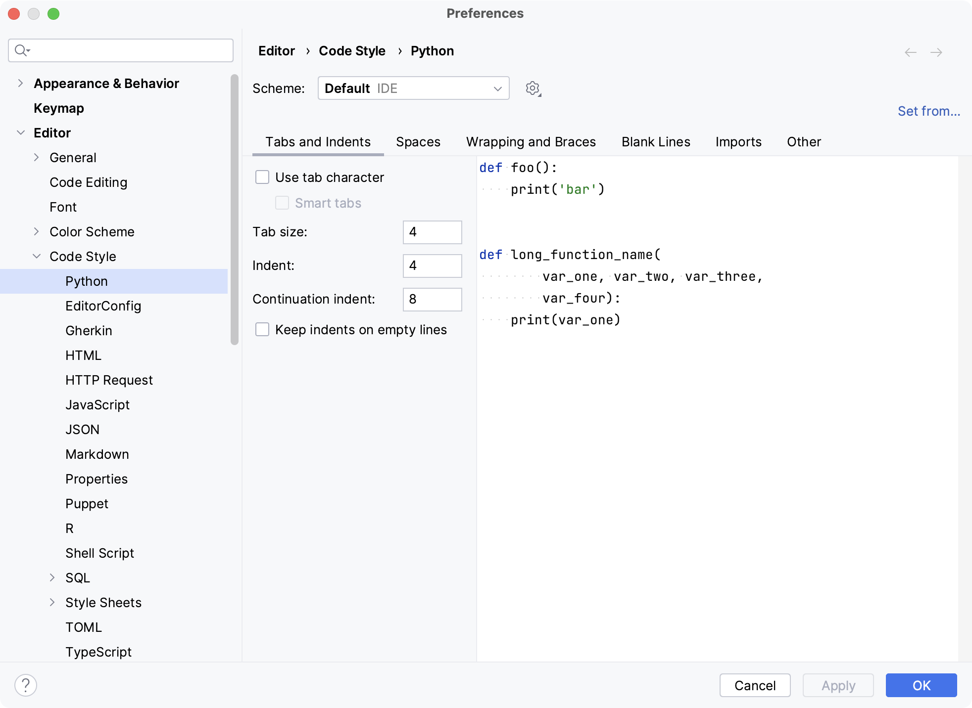 Code style settings Code style settings