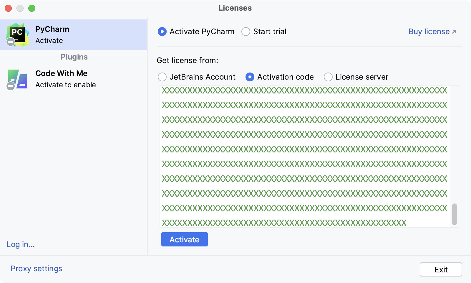 使用激活码激活 PyCharm 许可证 使用激活码激活 PyCharm 许可证