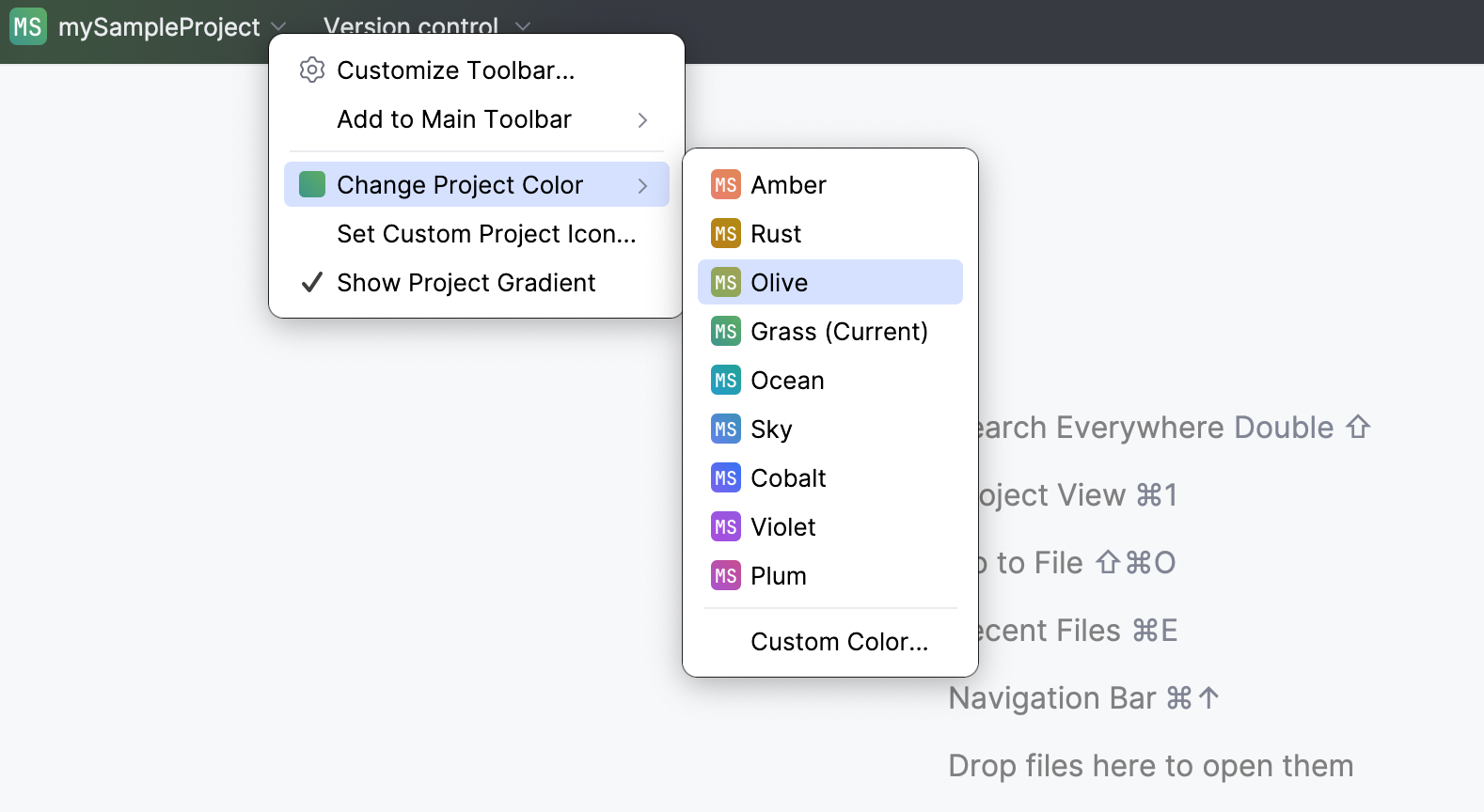 Configuring the main toolbar color Configuring the main toolbar color