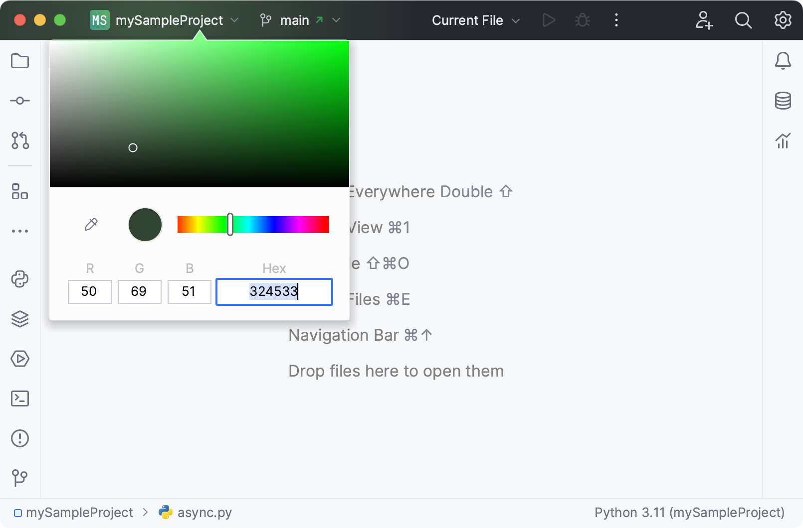 Configuring the main toolbar color Configuring the main toolbar color