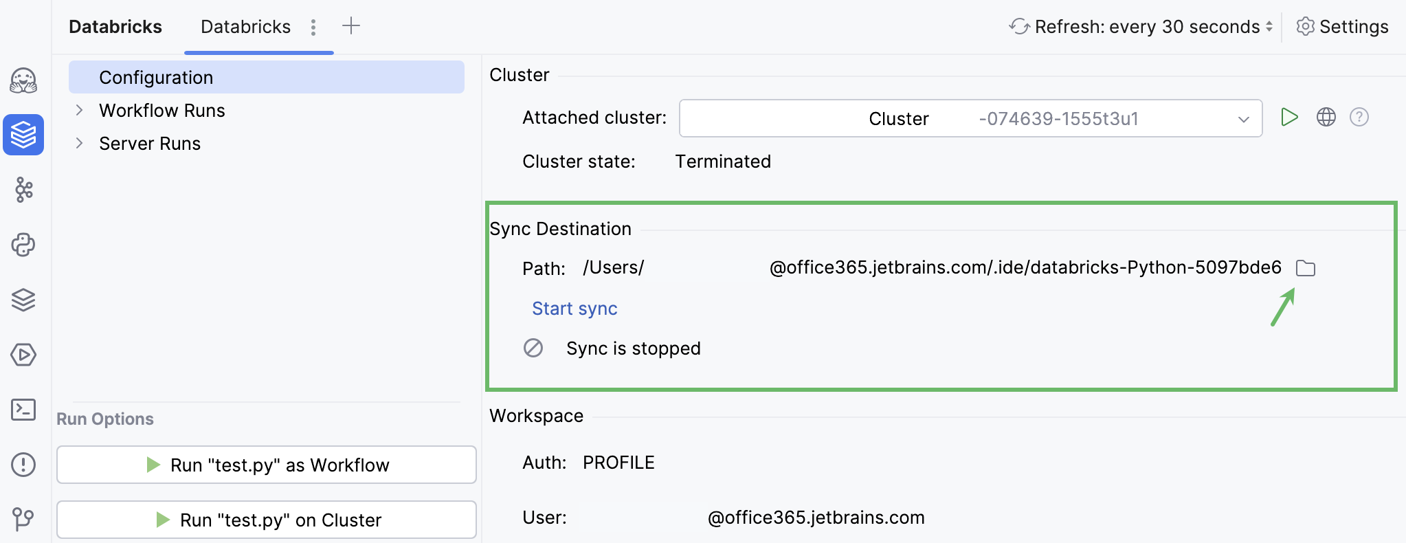 将项目文件与 Databricks 集群同步