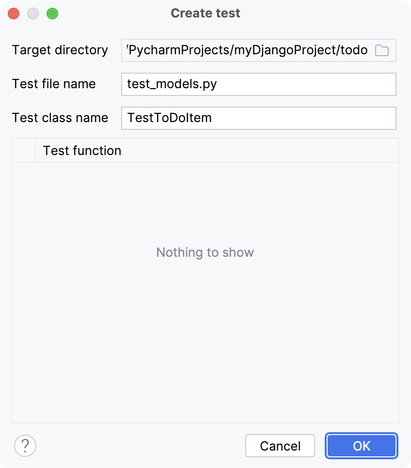 Create a test dialog Create a test dialog