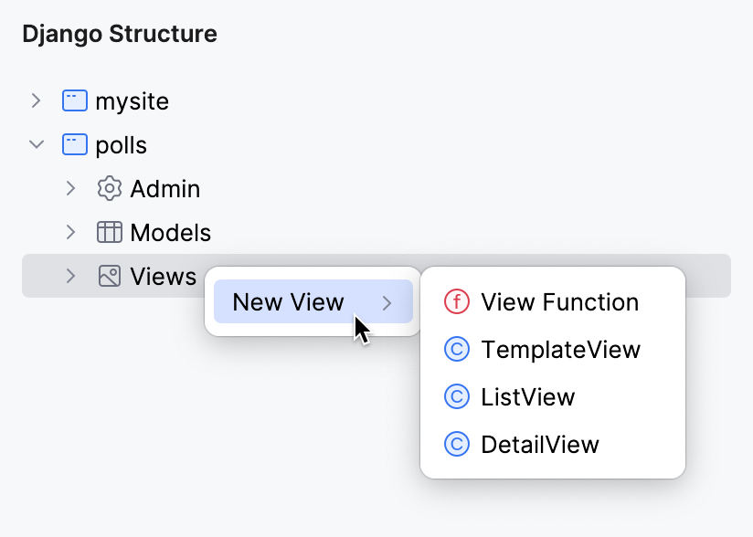 Choosing the view type Choosing the view type