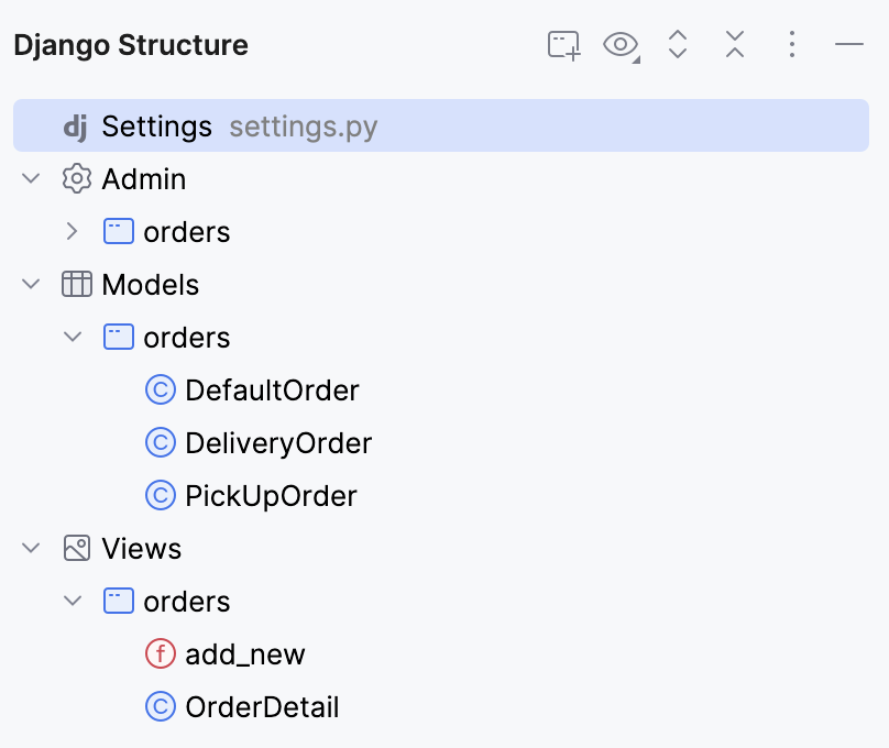 Django structure tool window opened Django structure tool window opened