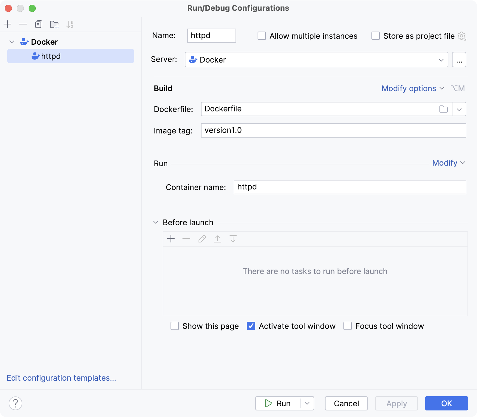 Dockerfile 运行配置对话框 Dockerfile 运行配置对话框