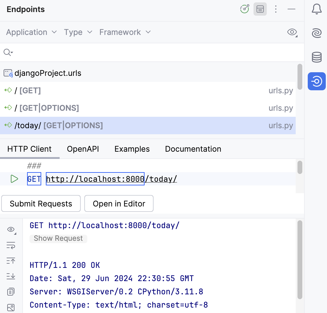 Endpoints 工具窗口:HTTP 客户端选项卡 Endpoints 工具窗口:HTTP 客户端选项卡