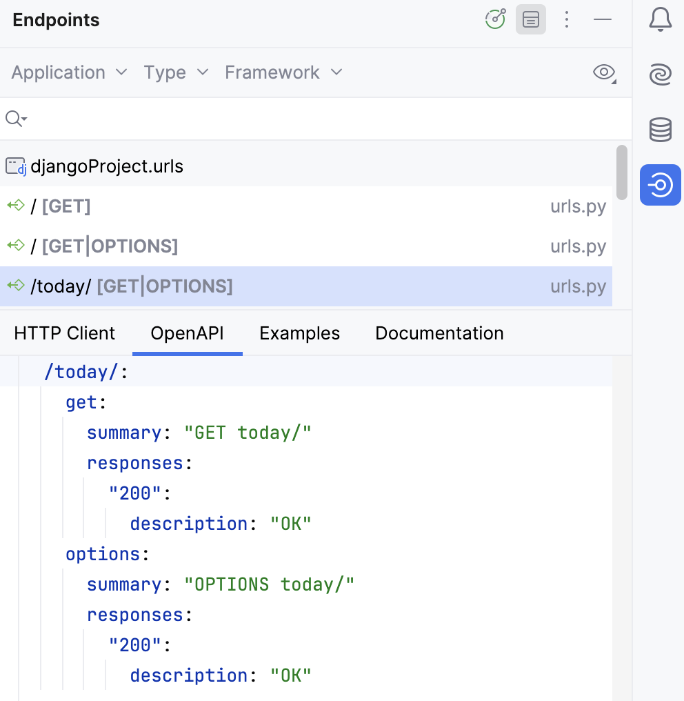Endpoints 工具窗口:OpenAPI 选项卡 Endpoints 工具窗口:OpenAPI 选项卡