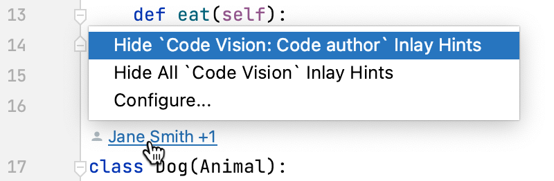 Hide code author names Hide code author names