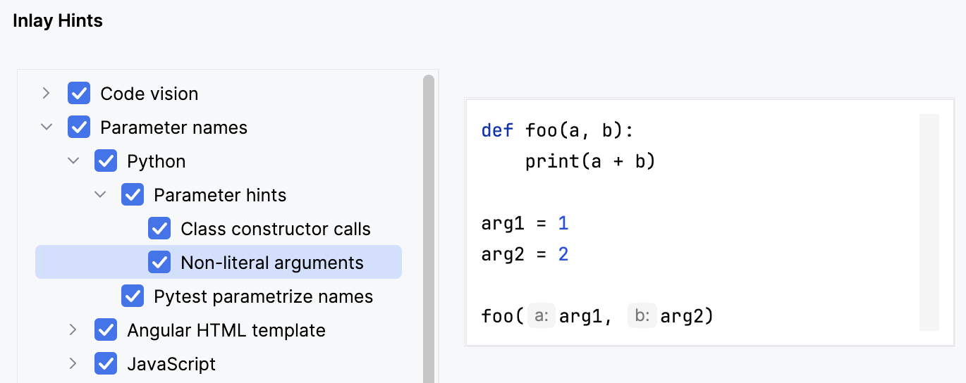 Inlay hints: parameter names