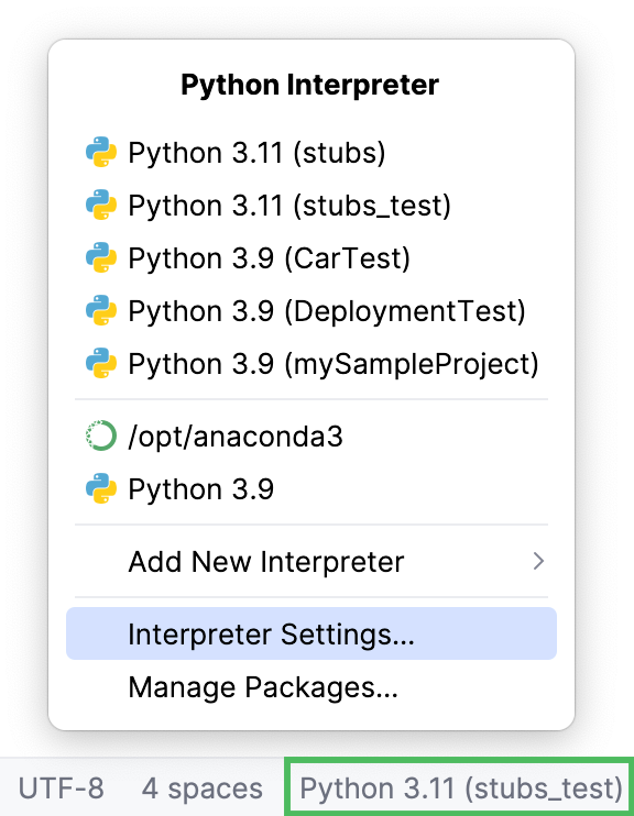 解释器设置菜单 解释器设置菜单