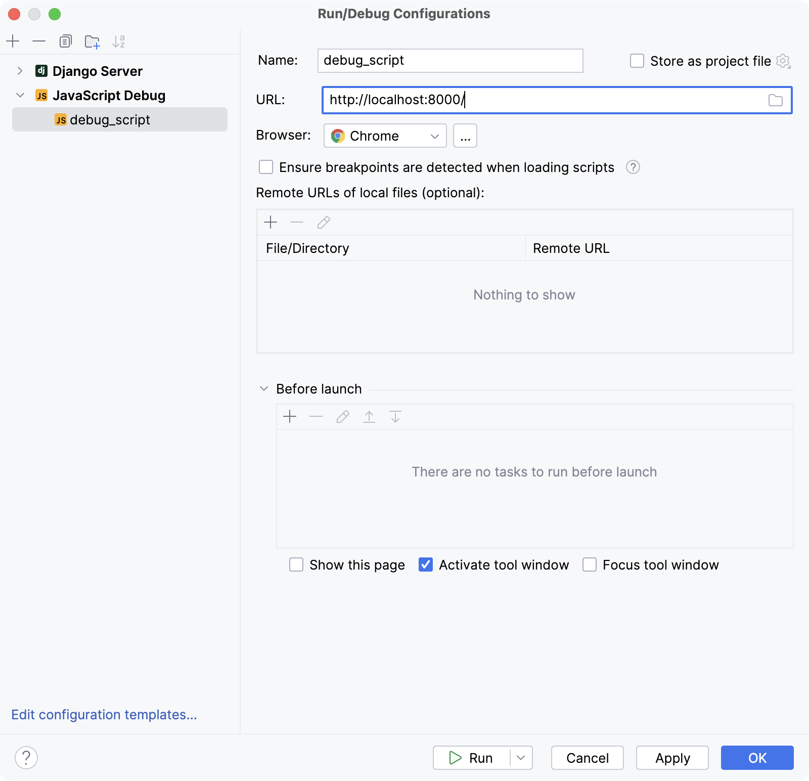 JavaScript Debug 运行配置