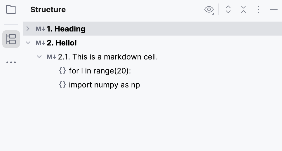 Structure tool window for Jupyter Structure tool window for Jupyter