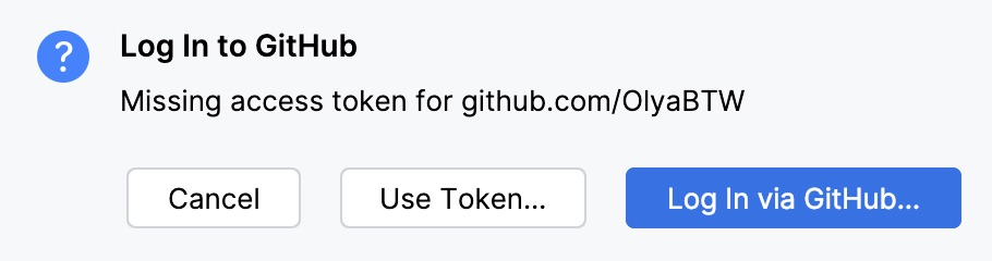 The Log In to GitHub dialog The Log In to GitHub dialog