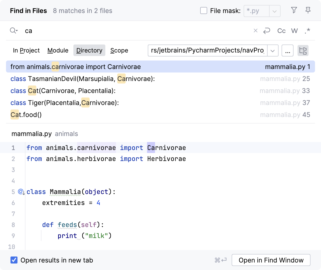Find in Files using the navigation bar Find in Files using the navigation bar