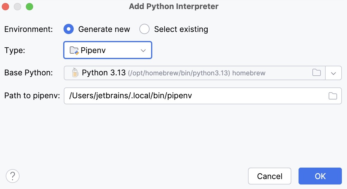 Generate new pipenv environment Generate new pipenv environment