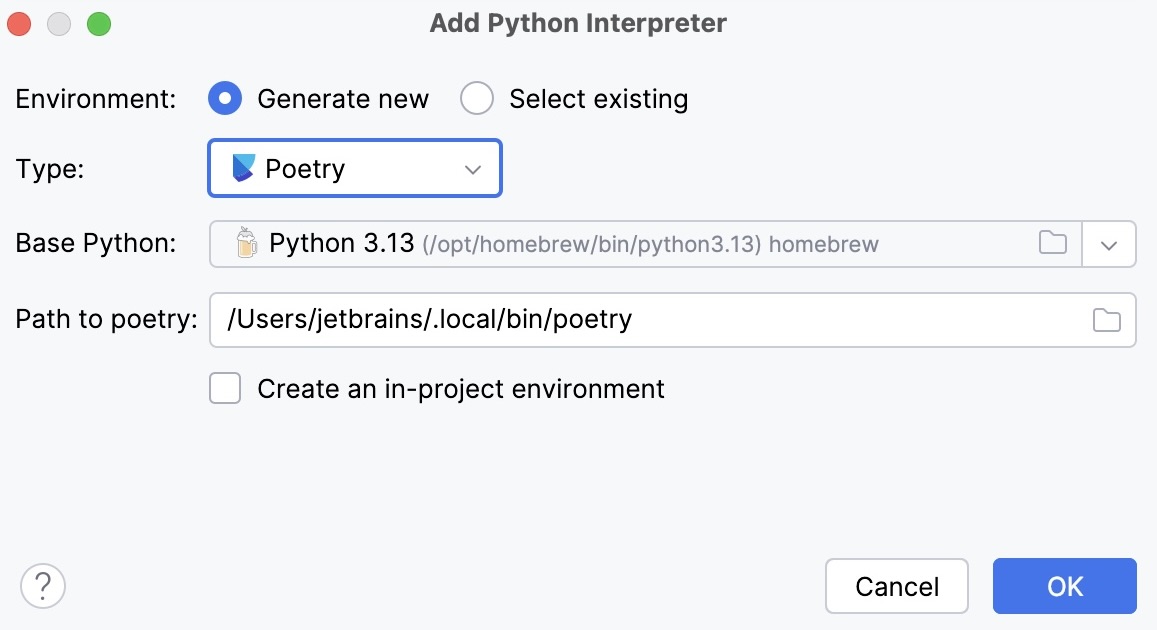 Generate new poetry environment Generate new poetry environment