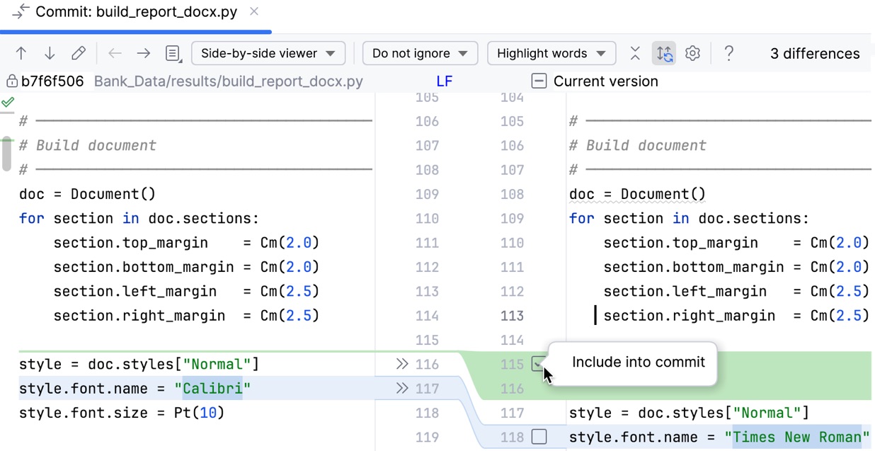 PyCharm: Partial commit dialog PyCharm: Partial commit dialog