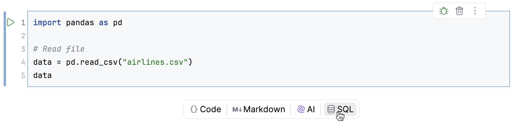 选择 SQL 单元格