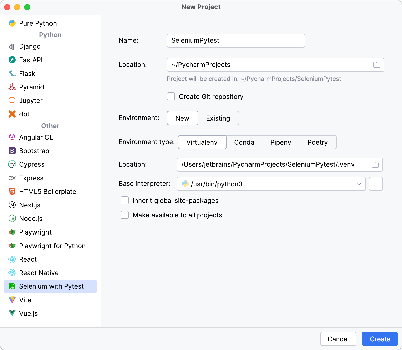 Creating a new Selenium with Pytest project Creating a new Selenium with Pytest project