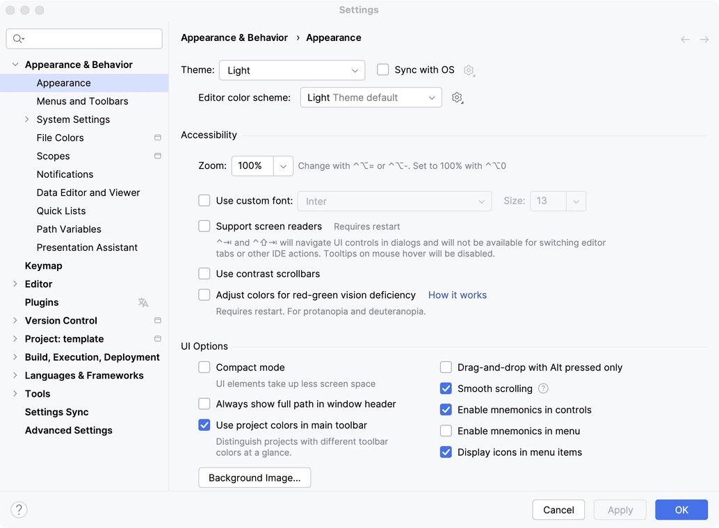 Settings | Appearance & Behavior | Appearance Settings | Appearance & Behavior | Appearance