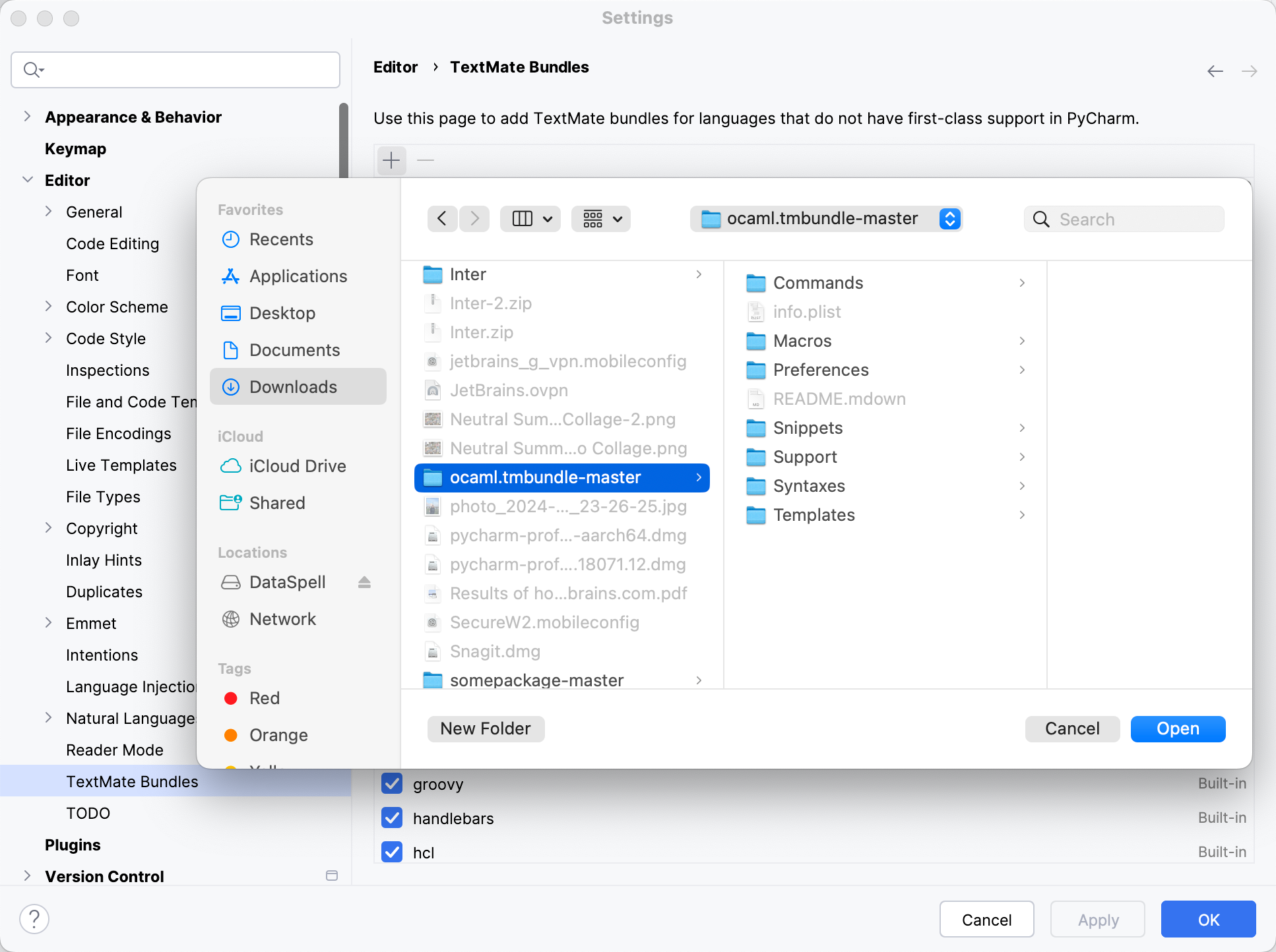 在 IDE 设置中添加自定义 TextMate 捆绑包 在 IDE 设置中添加自定义 TextMate 捆绑包