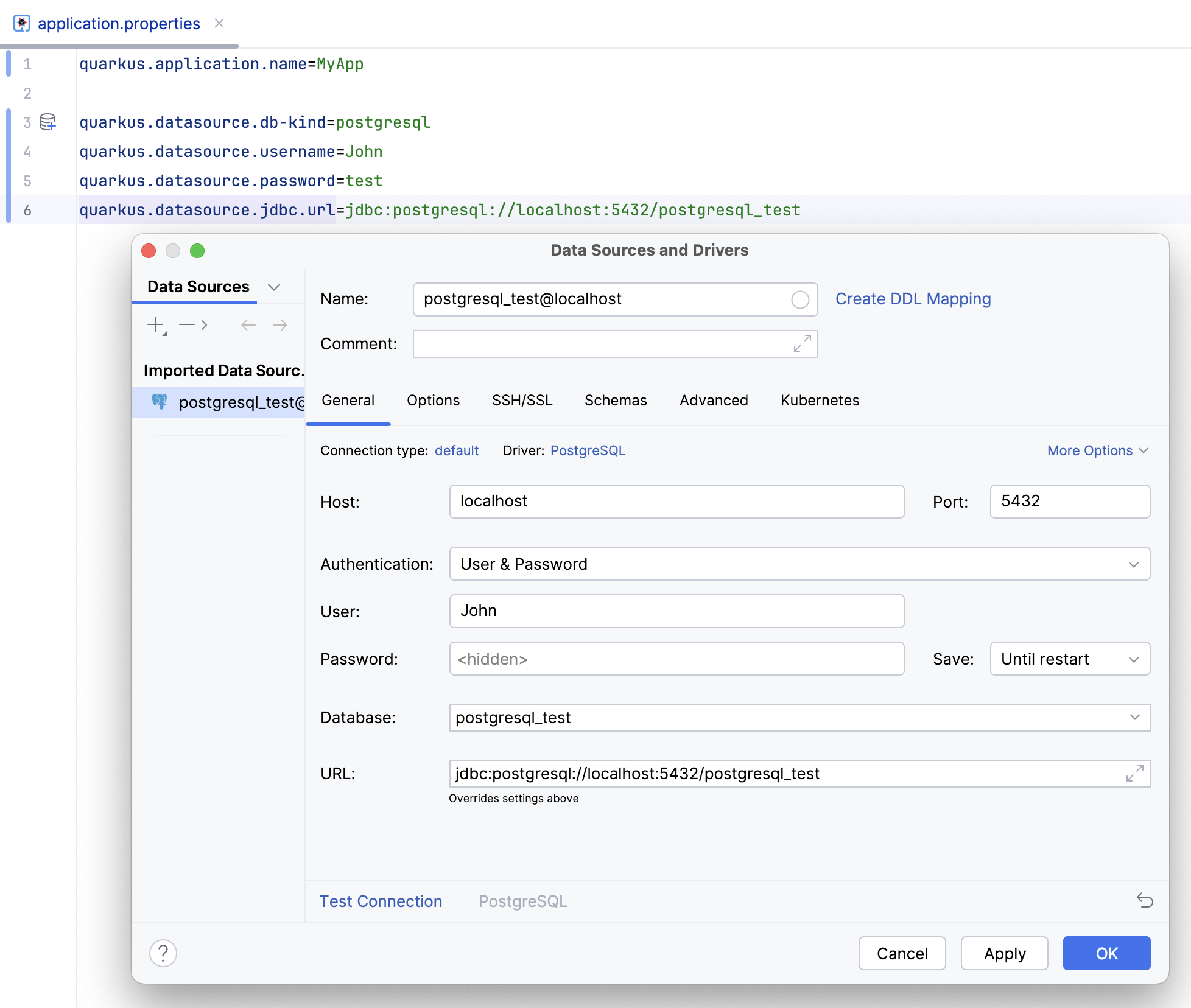 Create data source window Create data source window
