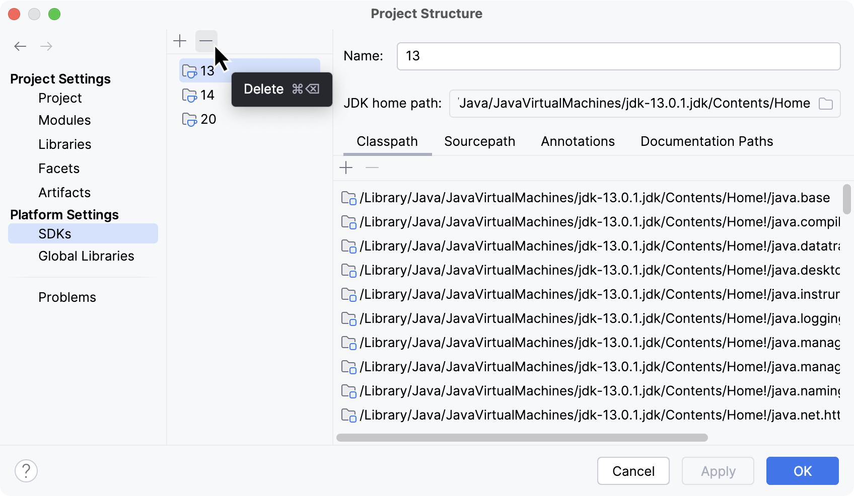 Removing SDK from IDE Removing SDK from IDE