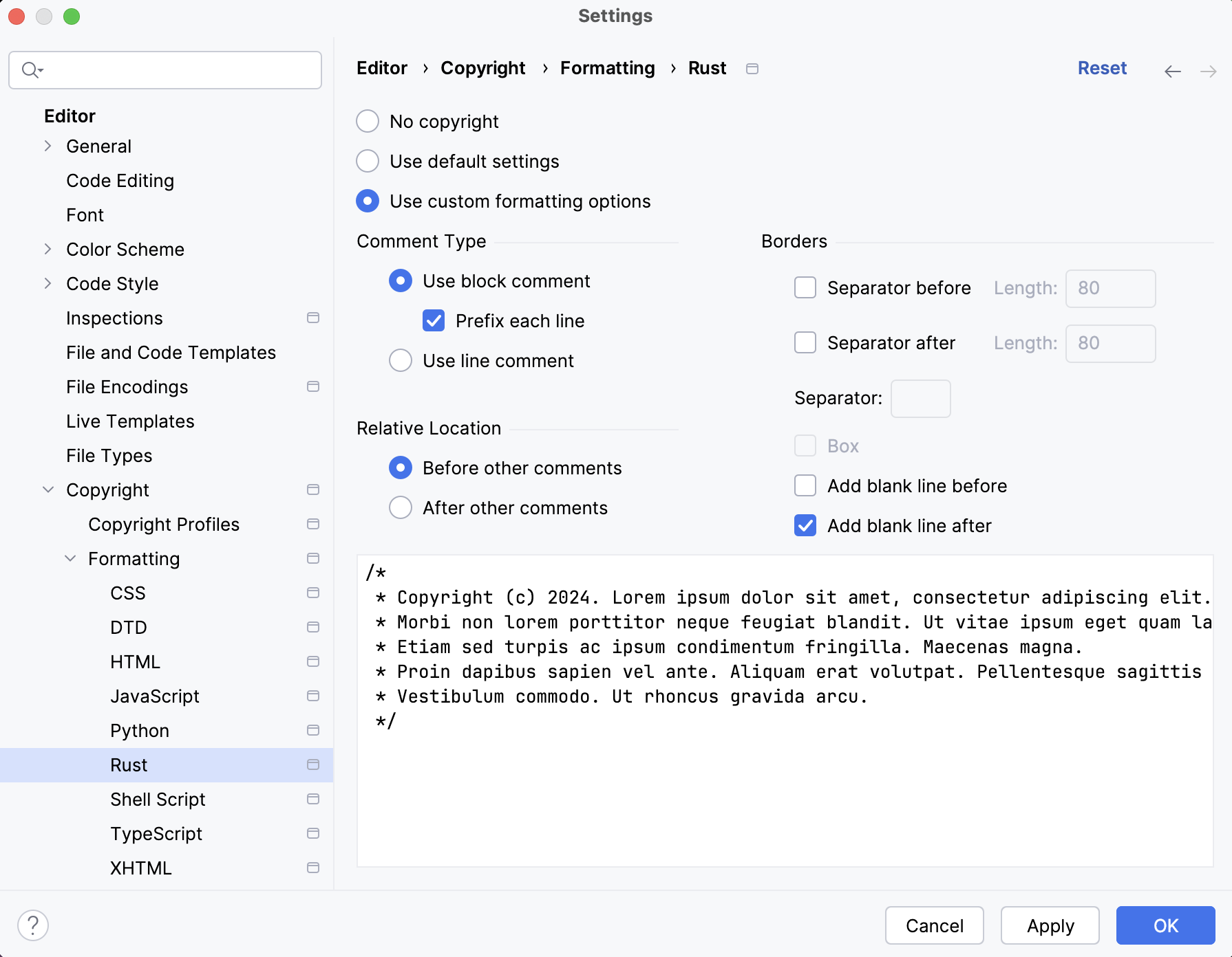 Changing the formatting for copyright notice Changing the formatting for copyright notice
