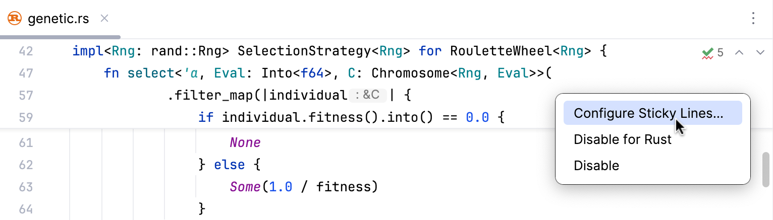 Configure sticky lines Configure sticky lines