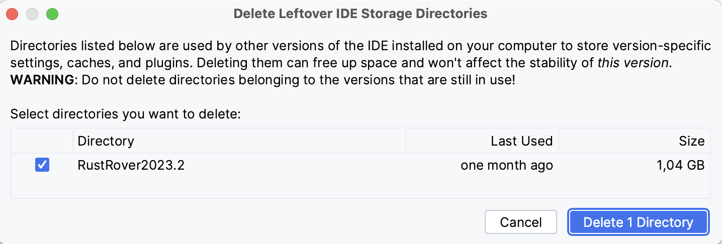 Delete leftover IDE directories dialog Delete leftover IDE directories dialog