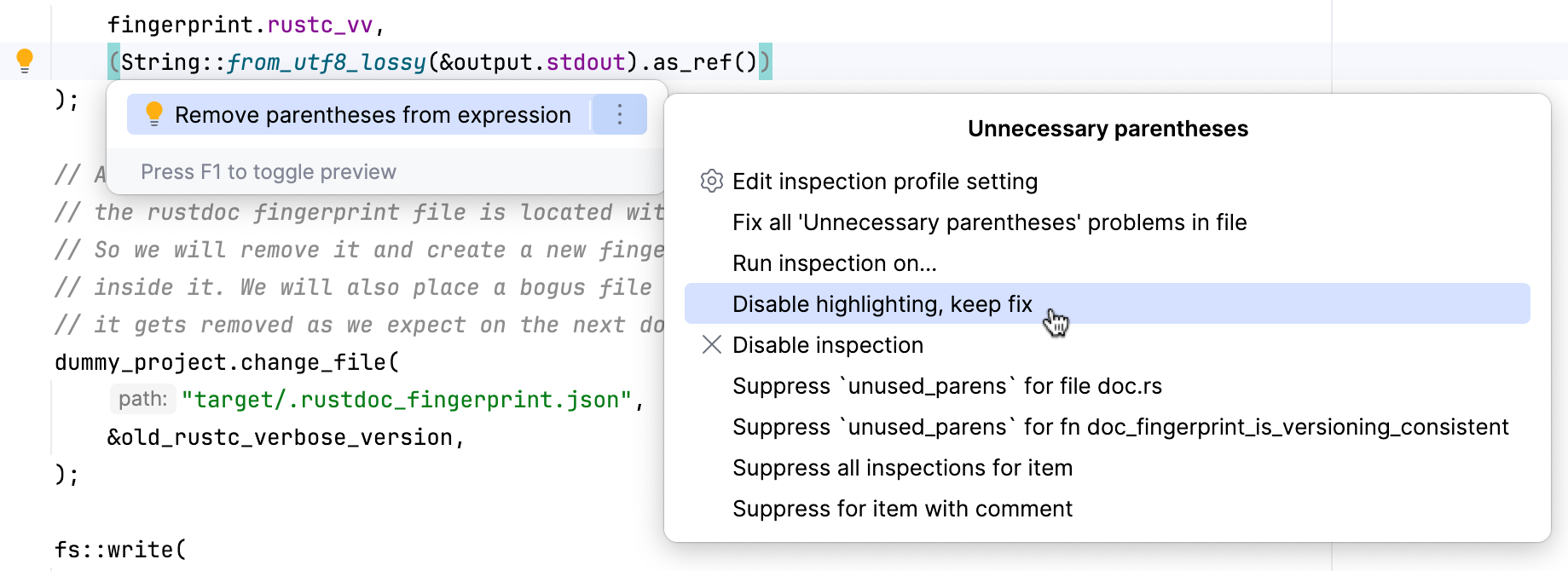 Disable highlighting, keep the fix Disable highlighting, keep the fix