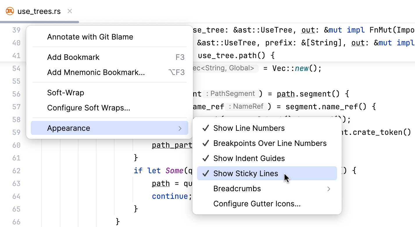 Disable Sticky Lines from the gutter Disable Sticky Lines from the gutter
