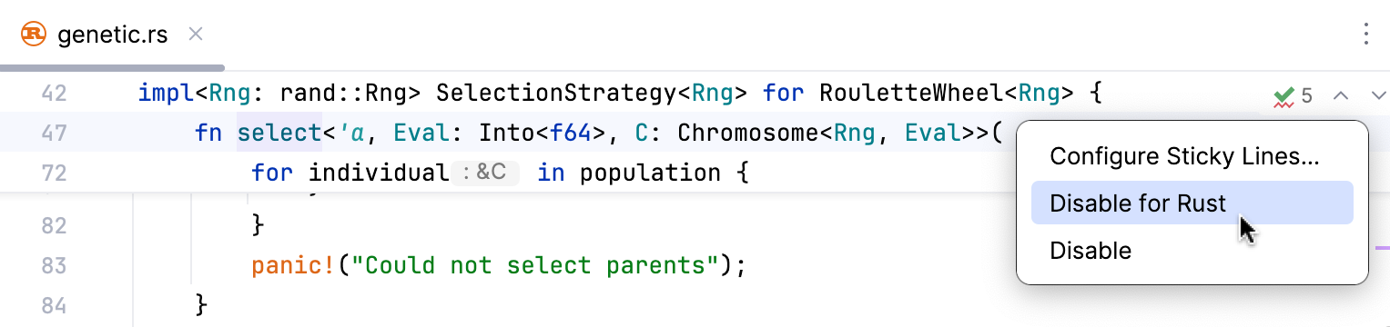 Disable sticky lines for a specific language Disable sticky lines for a specific language