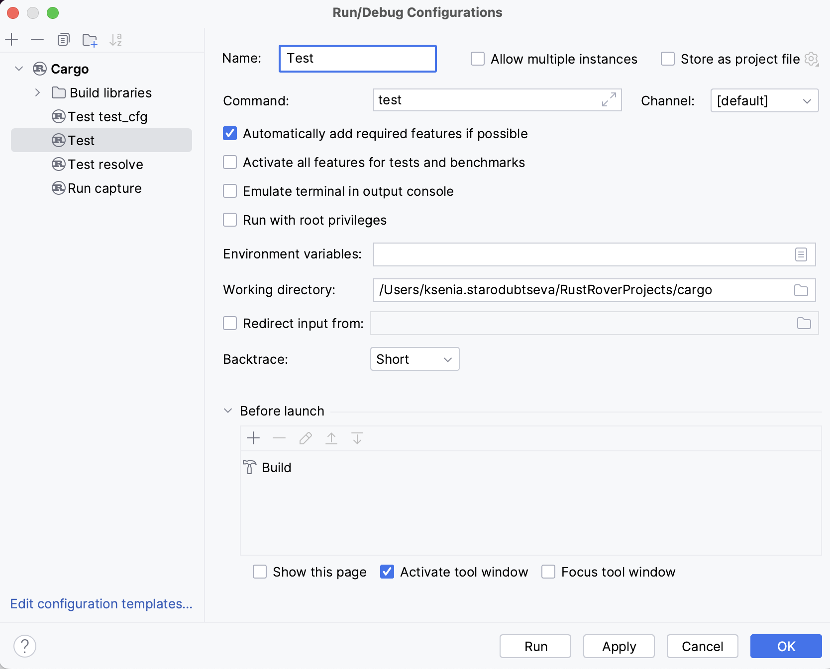 Editing a test configuration Editing a test configuration