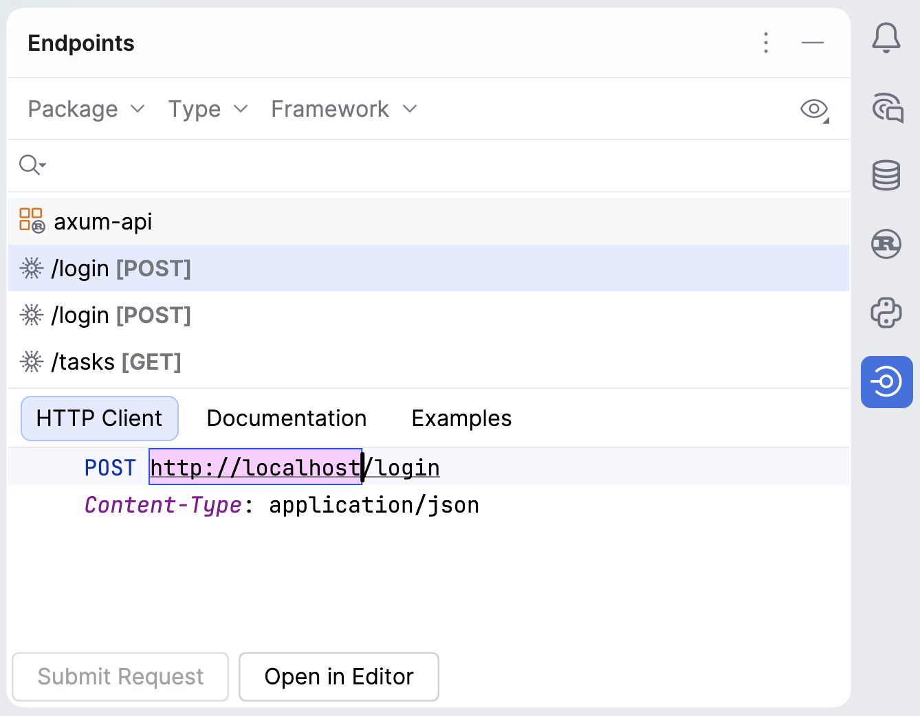 Endpoints tool window: HTTP Client tab Endpoints tool window: HTTP Client tab