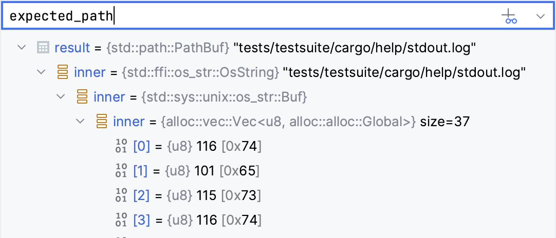 Expression in the Variables pane Expression in the Variables pane